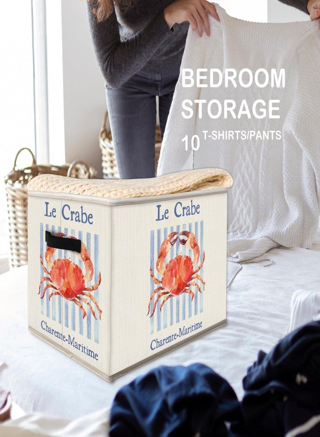 FDHSPAAM Coastal Beach Crab Storage Bins Box with Handles, Nautical Ocean Crab Collapsible Fabric Storage Basket Box Organizer for Beach House Bedroom Bathroom Clothes Toys Books - Image 5
