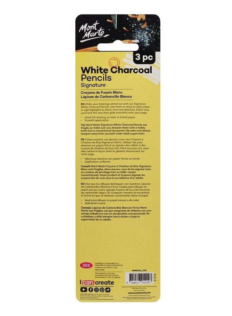 Mont Marte 3-Piece White Charcoal Pencils Signature - Image 2