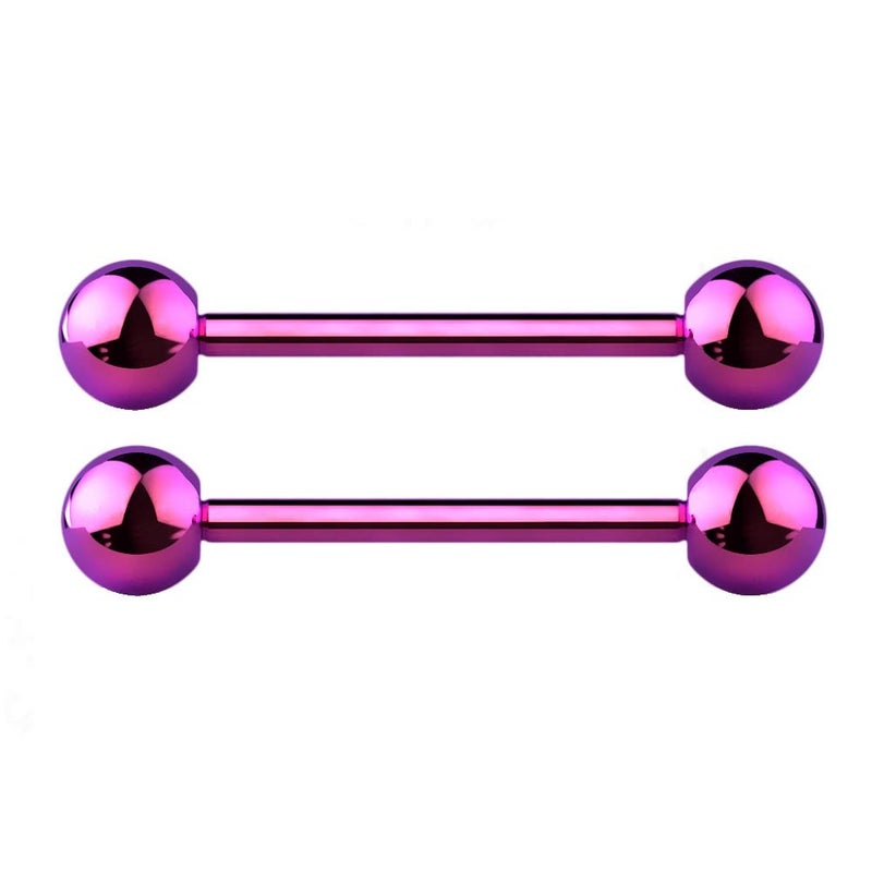 Pierced Owl 14G G23 Implant Grade Solid Titanium PVD Plated Internally Threaded Nipple Barbells, Sold as a Pair (Purple, 12mm (1/2"))