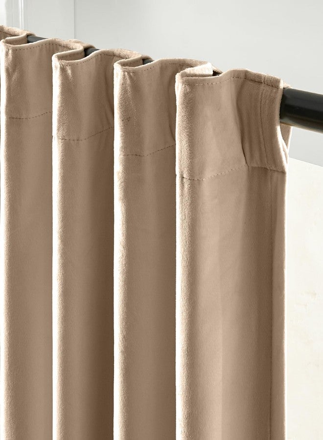 Lazzzy Cream Blackout Velvet Curtains 96 Inches Long Thermal Insulated Room Darkening Curtain Drapes Luxury Back Tab Window Treatments for Bedroom Living Room 2 Panels, 52 x 96 Inch, Latte - Image 2