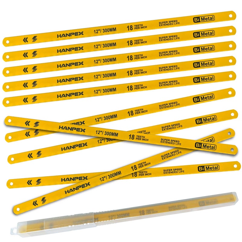 Hanpex Hacksaw Replacement Blades 10 Pack High Speed 18 TPI 12 Length Hack Saw Blade BiMetal HSS Cutting Blades