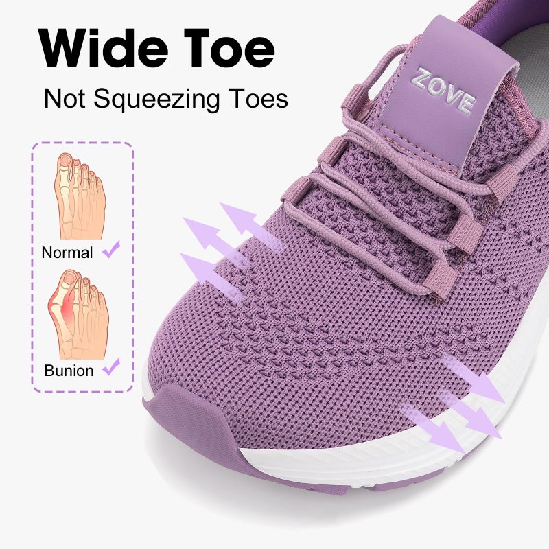 ZOVE Wide Toe Box Shoes Women Extra Wide Width Sneakers Ultra Light Road Running Shoes Non-Slip Tennis Sneakers Breathable Walking Athletic 8803 Purple 37 - Image 3