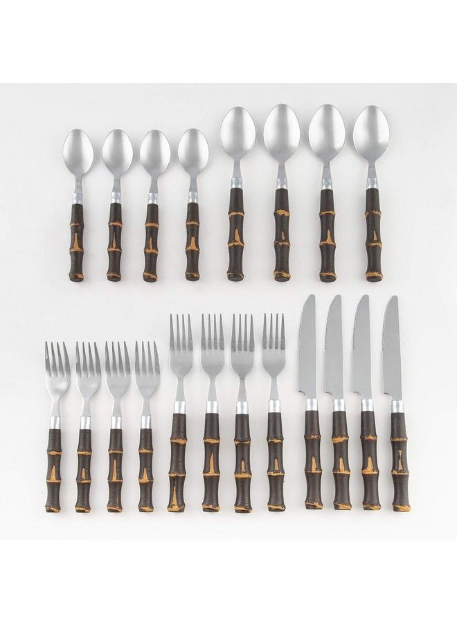 Cambridge 20Piece Silversmiths Estelle Bamboo Flatware Set Dark - Image 4