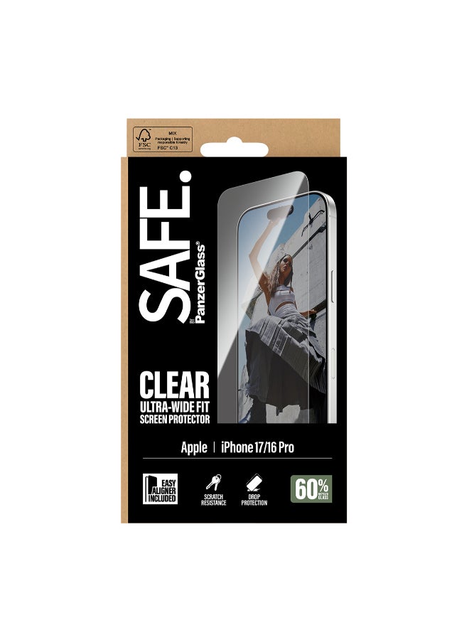 SAFE iPhone 17 / 16 Pro Screen Protector 6.3", Ultra Wide Fit Tempered Glass, Edge to Edge Drop Protection, Scratch Resistant, Case Friendly, w/ Easy Install Aligner - Clear - Image 2