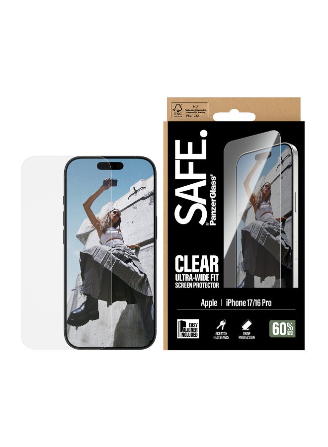 SAFE iPhone 17 / 16 Pro Screen Protector 6.3", Ultra Wide Fit Tempered Glass, Edge to Edge Drop Protection, Scratch Resistant, Case Friendly, w/ Easy Install Aligner - Clear - Image 1