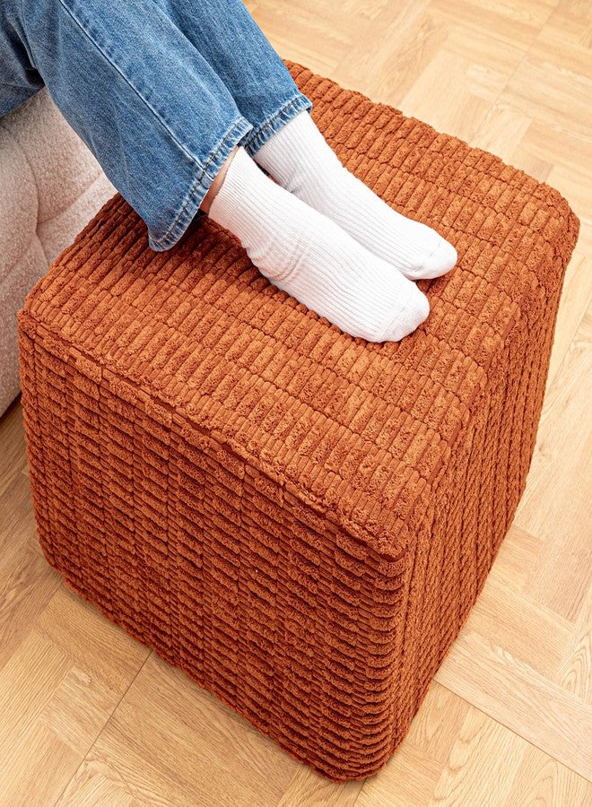 Asuprui Round Square Pouf Ottoman Foot Rest - Lightweight Modern Footstool with Plush Foam Filling, Perfect for Living Room Decor & Cozy Comfort - 20x20x14 Inch Chic Accent Piece (Burnt Orange) - Image 1