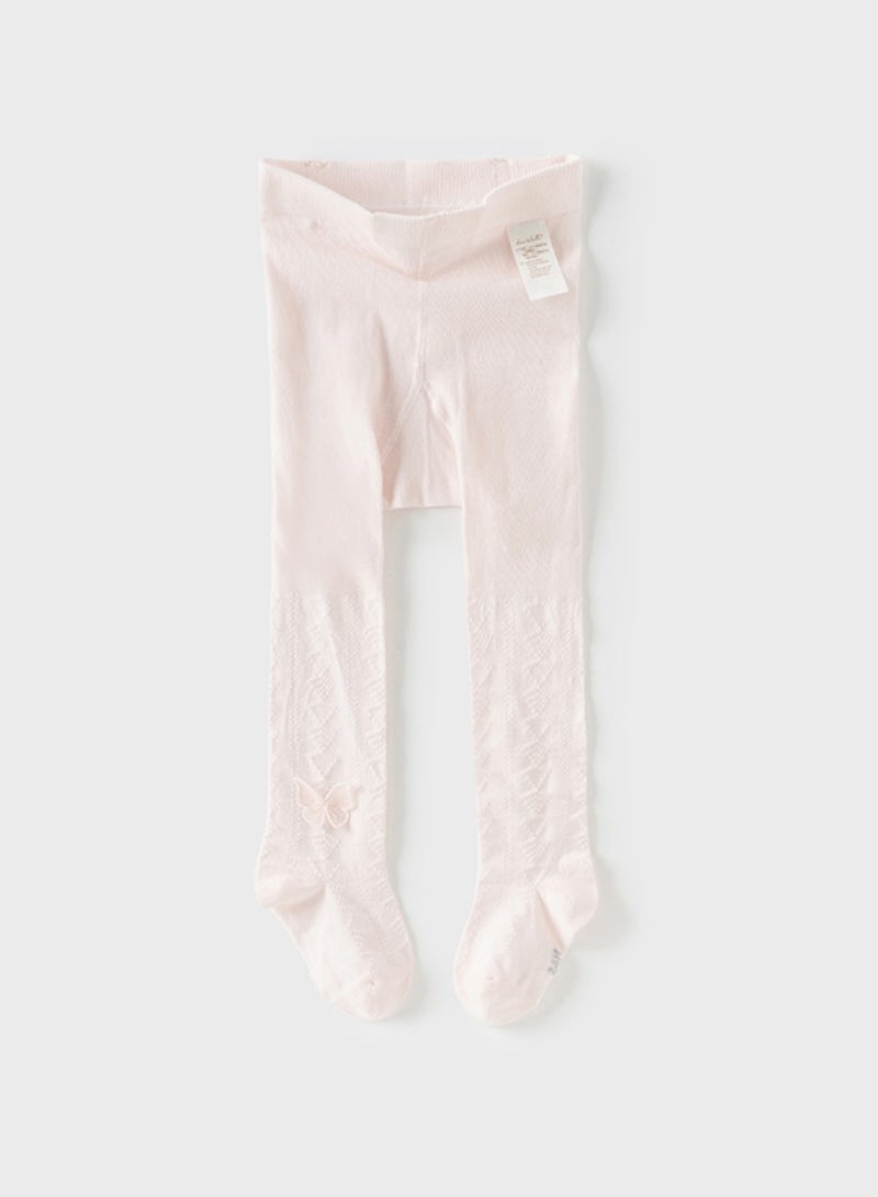 Dave & Bella Girls Textured Pink Tights with Butterfly Applique - Image 4
