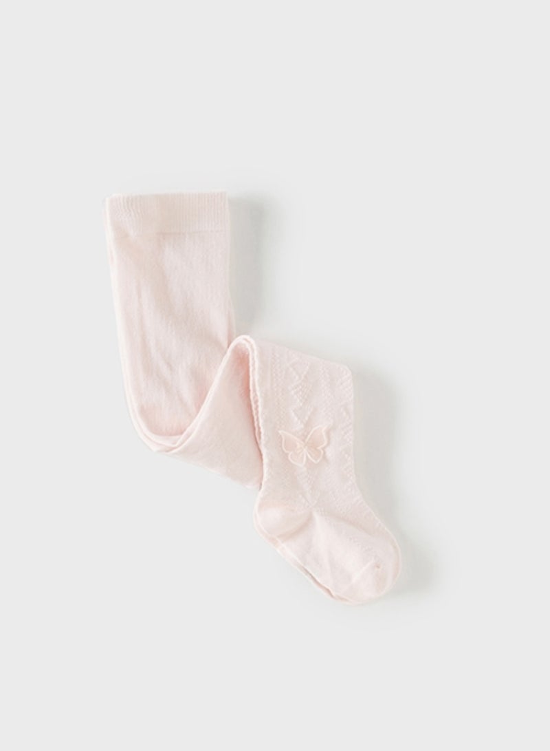 Dave & Bella Girls Textured Pink Tights with Butterfly Applique - Image 1