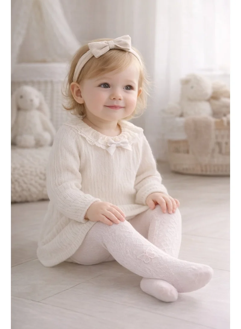 Dave & Bella Girls Textured Pink Tights with Butterfly Applique