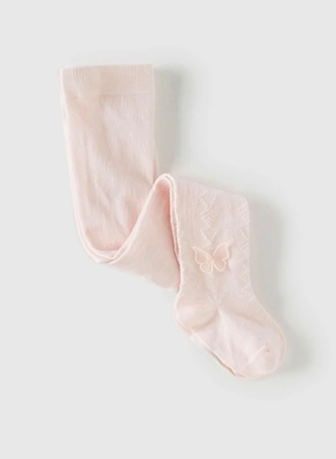 Dave & Bella Girls Textured Pink Tights with Butterfly Applique