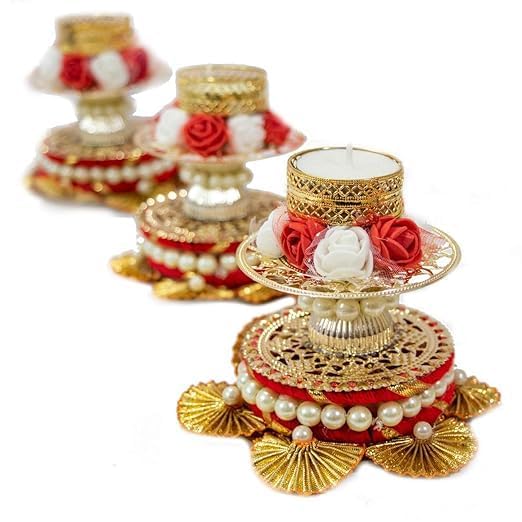 Sellplus Handmade Tea Light Candle Holder with Candle for Diwali Navratri Christmas New Year Decoration Items Traditional Design - Image 1