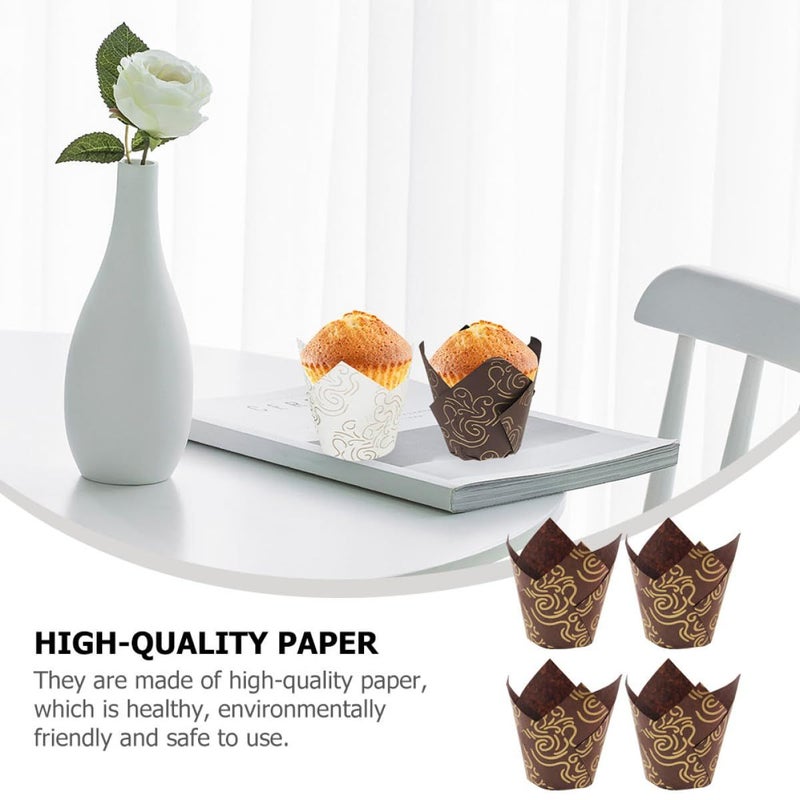 Tulip Coffee Print Cupcake Liners 100pcs Nonstick Greaseproof Paper Baking Cups - Image 4