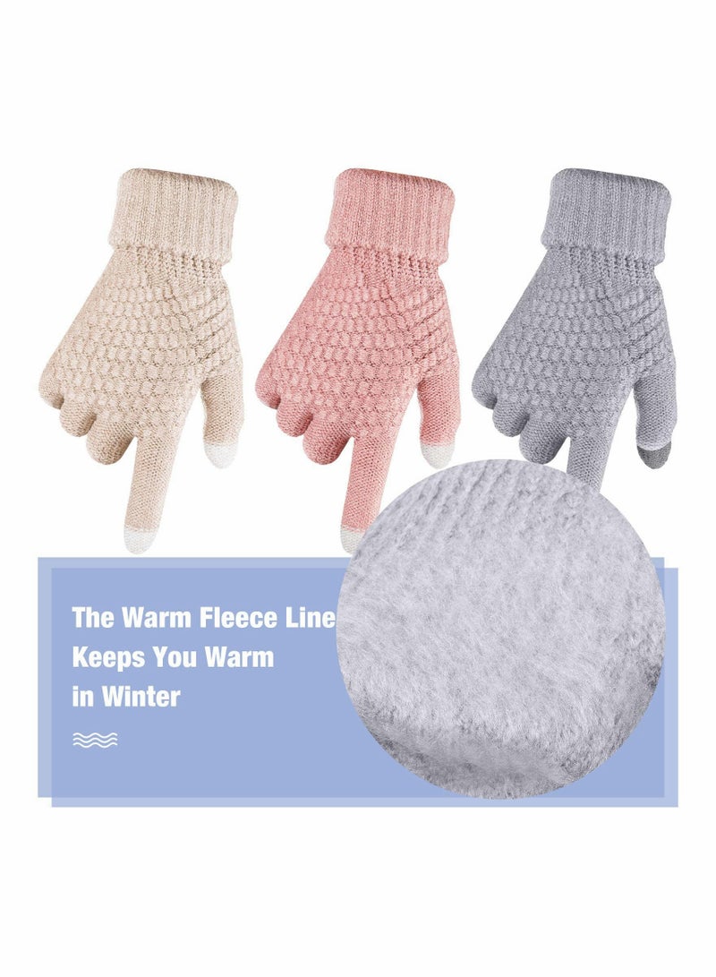 SYOSI 4 Pairs Women's Winter Touch Screen Gloves Warm Fleece Lined Knit Gloves Elastic Cuff Winter Texting Gloves - Image 4