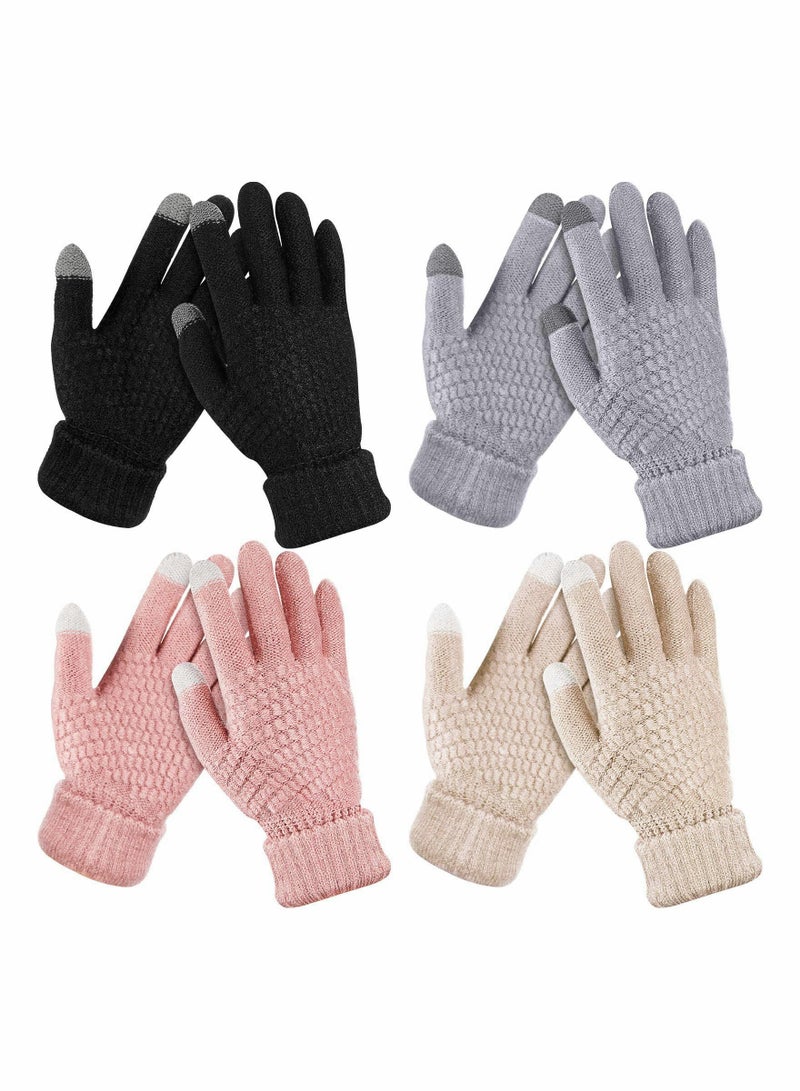 SYOSI 4 Pairs Women's Winter Touch Screen Gloves Warm Fleece Lined Knit Gloves Elastic Cuff Winter Texting Gloves - Image 1