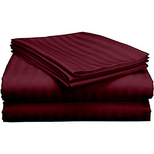 Purav Light Microfiber Flat Single Bed Bedsheet| Plain Striped Cotton Bedsheet with 1 Pillow Cover for Queen Size Bed| Supersoft 340 TC| Breathable| Wrinklefree| (Size: 60x90 inch, Wine Color) - Image 3