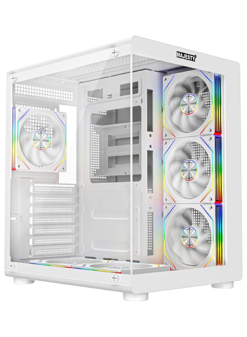 Majesty Majesty Lightning Mid Tower PC Case - 6 Pre-Installed Infinity ARGB Fans for Efficient Airflow with Remote - ATX Panel Support - 2x USB Ports - White  - Image 1