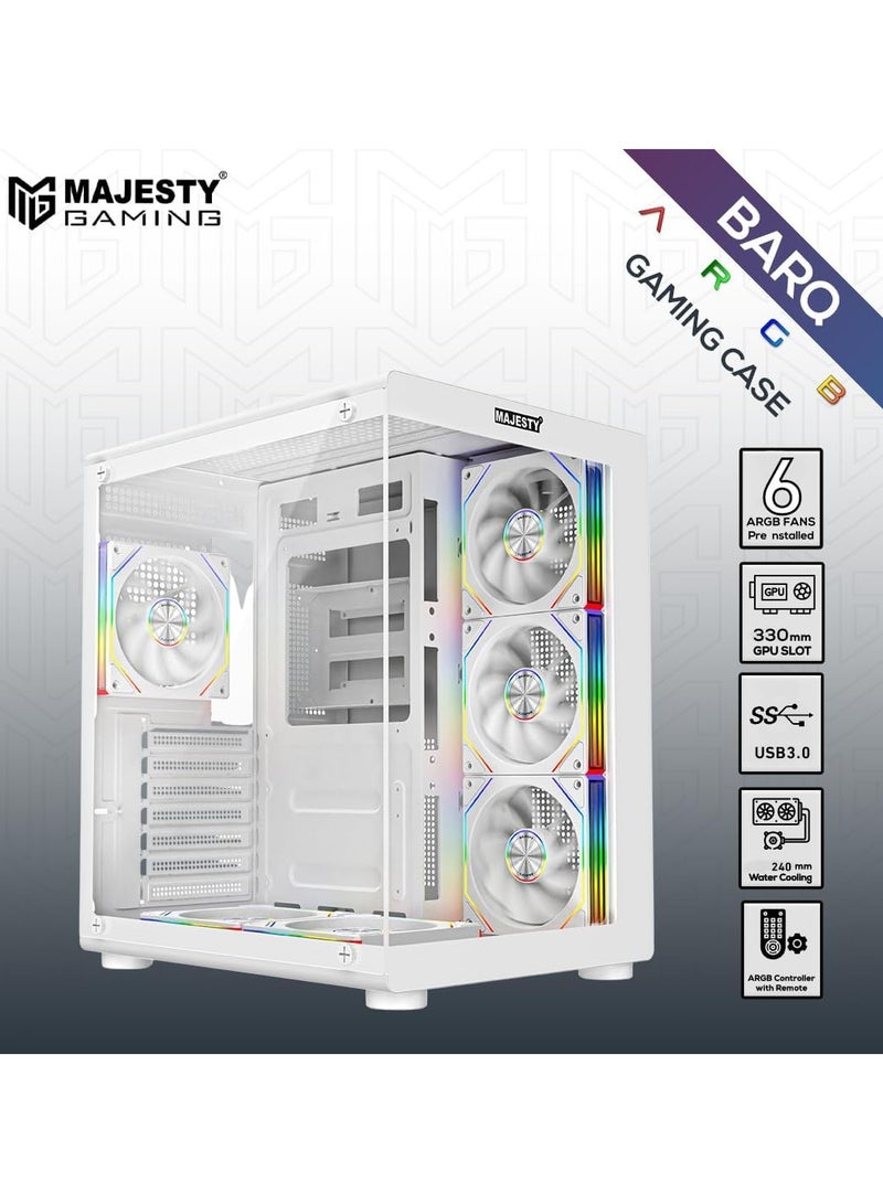 Majesty Majesty Lightning Mid Tower PC Case - 6 Pre-Installed Infinity ARGB Fans for Efficient Airflow with Remote - ATX Panel Support - 2x USB Ports - White  - Image 2