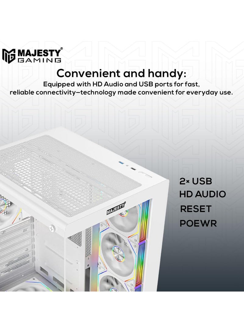 Majesty Majesty Lightning Mid Tower PC Case - 6 Pre-Installed Infinity ARGB Fans for Efficient Airflow with Remote - ATX Panel Support - 2x USB Ports - White  - Image 4