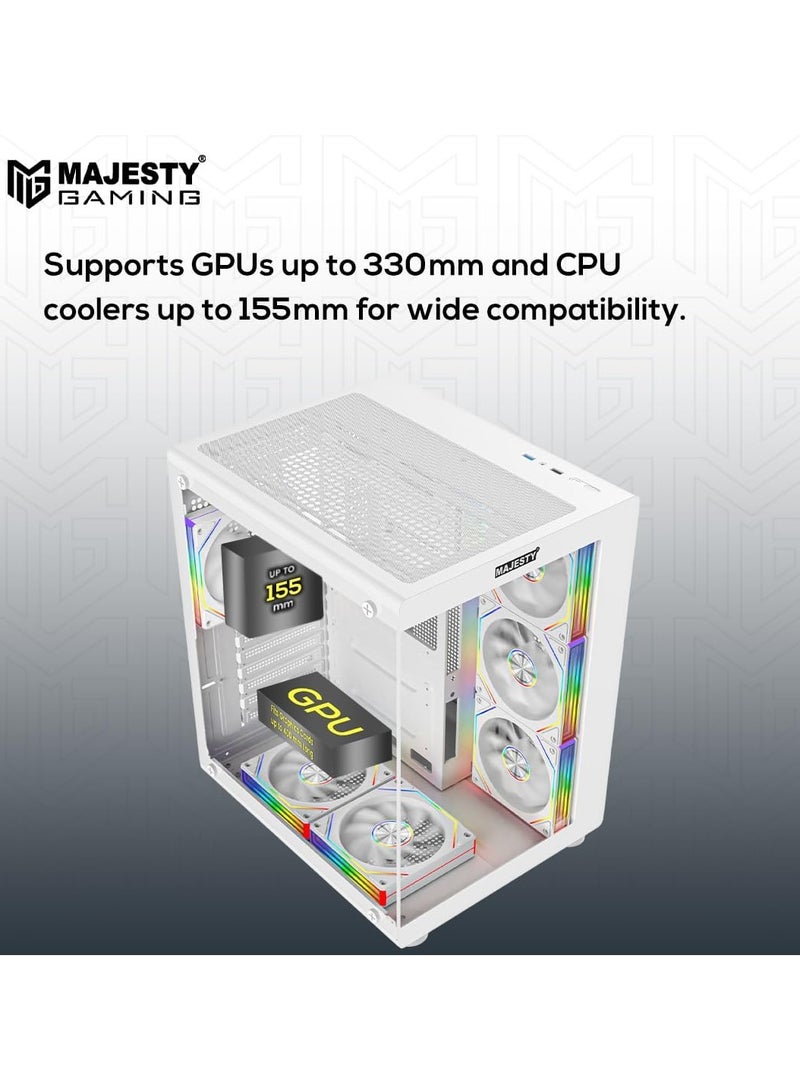 Majesty Majesty Lightning Mid Tower PC Case - 6 Pre-Installed Infinity ARGB Fans for Efficient Airflow with Remote - ATX Panel Support - 2x USB Ports - White  - Image 5