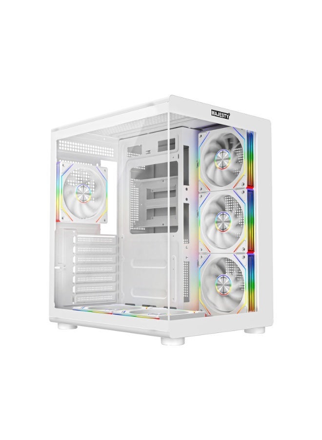 ماجيستي صندوق كمبيوتر ماجيستي ميد تاور برق - مزود بـ 6 مراوح ARGB اينفنتي 120 ملم مثبتة مسبقاً لتدفق هواء فعال مع ريموت - دعم لوحات ATX - منافذ 2x USB - أبيض - Image 1