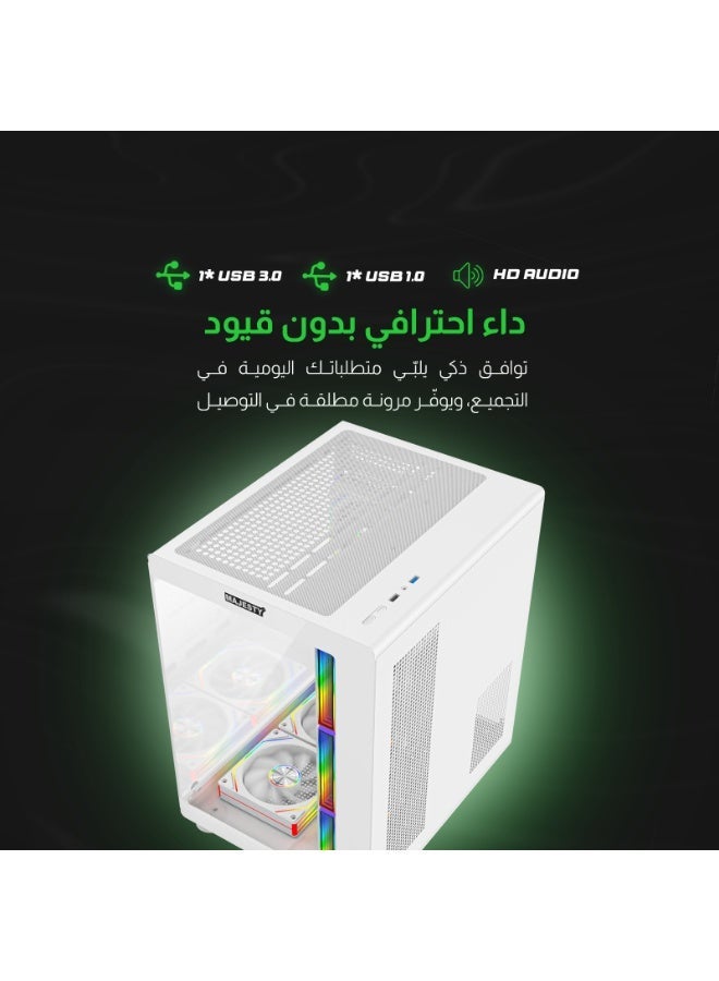 ماجيستي صندوق كمبيوتر ماجيستي ميد تاور برق - مزود بـ 6 مراوح ARGB اينفنتي 120 ملم مثبتة مسبقاً لتدفق هواء فعال مع ريموت - دعم لوحات ATX - منافذ 2x USB - أبيض - Image 4