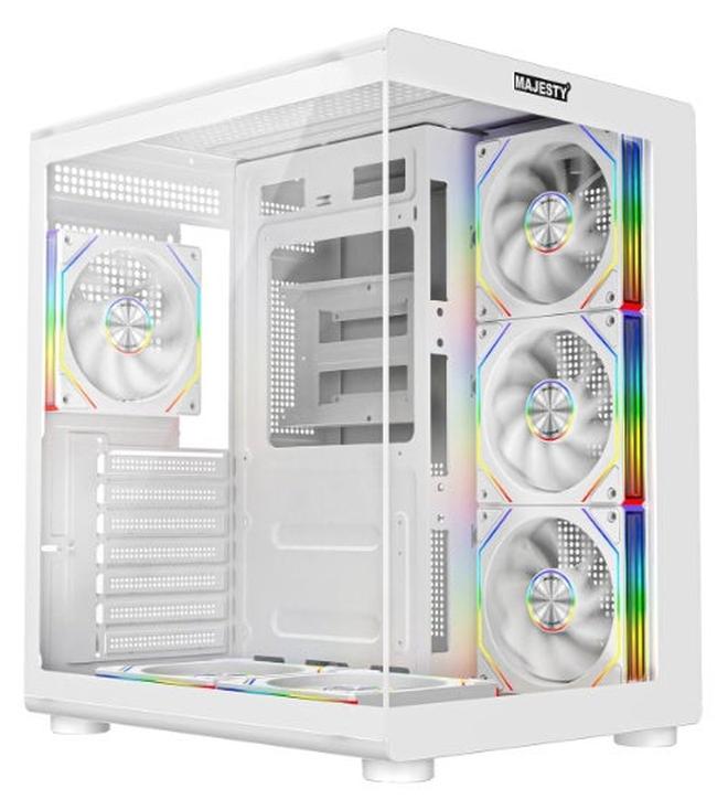 ماجيستي صندوق كمبيوتر ماجيستي ميد تاور برق - مزود بـ 6 مراوح ARGB اينفنتي 120 ملم مثبتة مسبقاً لتدفق هواء فعال مع ريموت - دعم لوحات ATX - منافذ 2x USB - أبيض - Image 1