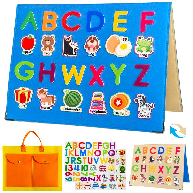 PENGFULL Foldable,Freestanding Felt Flannel Board Set for Toddlers,With 75 Felt Learning Letters Numbers Pieces,Double-Sided,With Storage Bag,for Parent-Child Story Time,Preschool,Classroom,Journey Time - Image 1