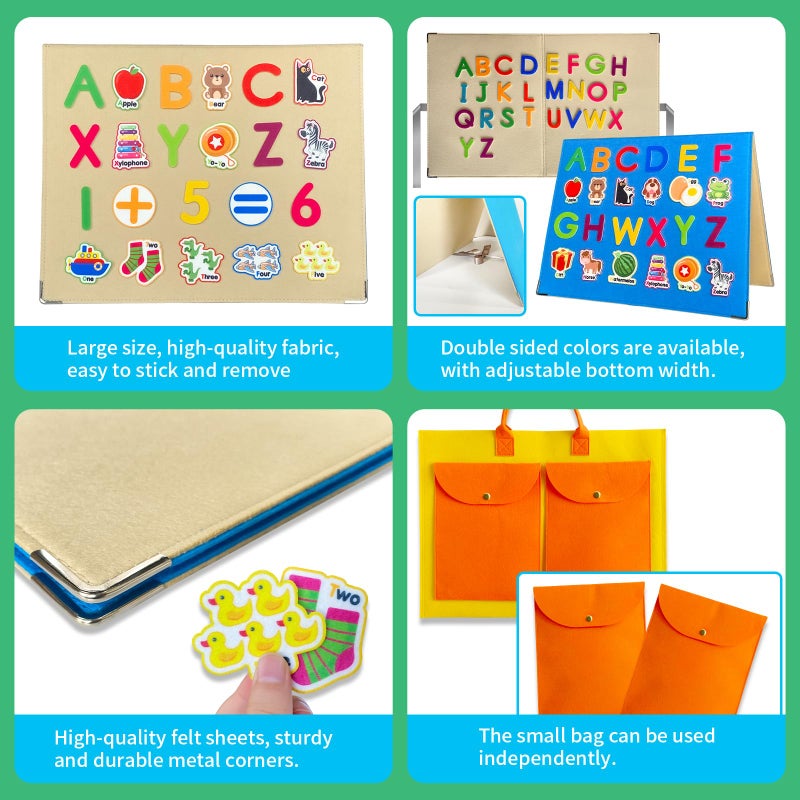 PENGFULL Foldable,Freestanding Felt Flannel Board Set for Toddlers,With 75 Felt Learning Letters Numbers Pieces,Double-Sided,With Storage Bag,for Parent-Child Story Time,Preschool,Classroom,Journey Time - Image 3