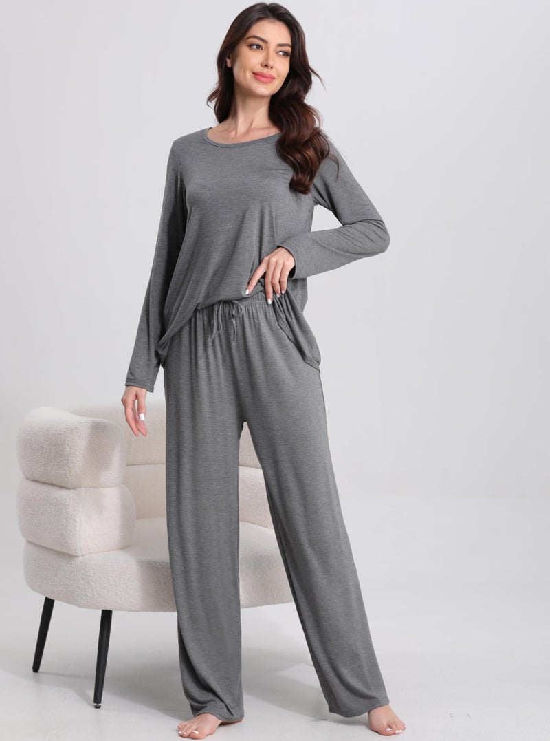 FEQO 3 Pack Women's Lounge Pants Wide Leg Yoga Pants Soft Pajama Bottoms Drawstring Casual Loose Sweatpants, L(Black, Dark Gray, Gray) - Image 2