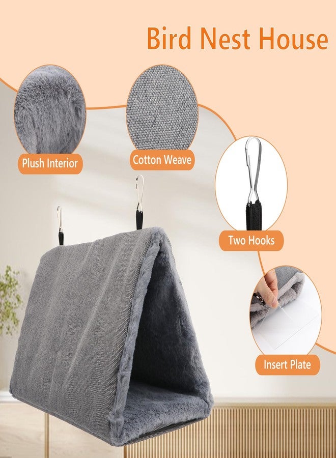 Litewoo Winter Warm Bird Nest House Hanging Hammock Shed Hut Cotton Parrot Sleeping Bed Plush Double Access Birds Hut Hideaway Tent for Parrot Parakeet Cockatiel Cockatoo Budgie Lovebirds (M/Grey) - Image 3