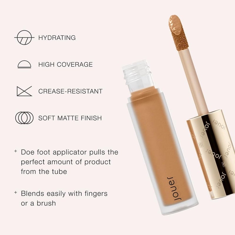 Jouer Essential High Coverage Liquid Concealer - Brightening Concealer - Color Corrector for Under Eye Dark Circles, Spot Coverage, and Eye Primer - Soft Matte Finish, Creme - Image 5