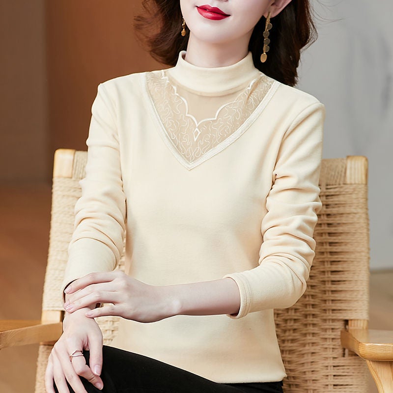 De Rong Long-Sleeved T-Shirt, Style, Stylish Middle-Aged Mother'S Spring Outfit, Base Shirt Top T - Image 5
