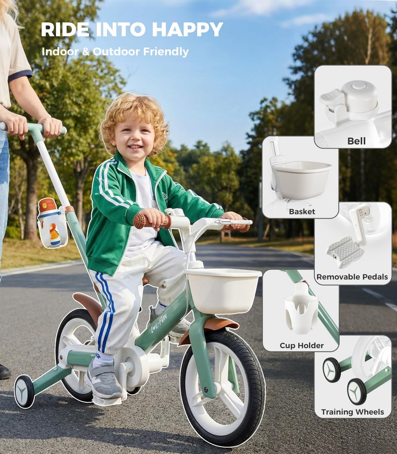 LOL-FUN Toddler Bike with Training Wheels for Kids 1-3, 6 in 1 Balance Bike for Toddlers 2-4 with Pedals, Brake & Baskets, 12" Baby Push Tricycle for 2 3 4 5 Year Old Boy Girl Toy & Gift - Image 2