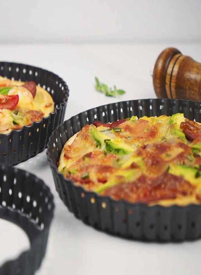 Ragyzity 8 inch Quiche Pan, Tart Pan, Thick Carbon Steel Round Fluted Tart Tin Flan Dish Removable Loose Bottom, Fruit Cake Mould Pie Tray Bakeware for Pizza, Pie, Flans - Image 4