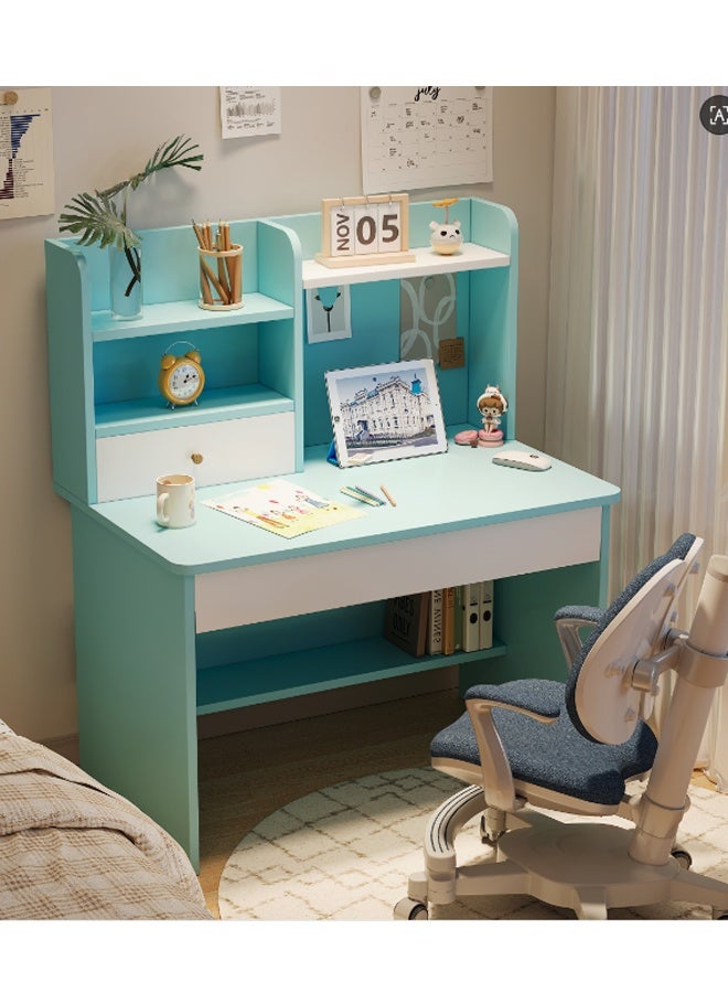 Kids Children Study Desk With Bookshelf Drawer And Storage Shelves, Multipurpose Home Office Computer Desk Writing Desk Learning Desk  Workstation Desk For Bedroom Study Room (YN118-Blue) - Image 1