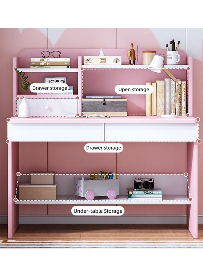 Kids Children Study Desk With Bookshelf Drawer And Storage Shelves, Multipurpose Home Office Computer Desk Writing Desk Learning Desk  Workstation Desk For Bedroom Study Room (YN118-Blue) - Image 3