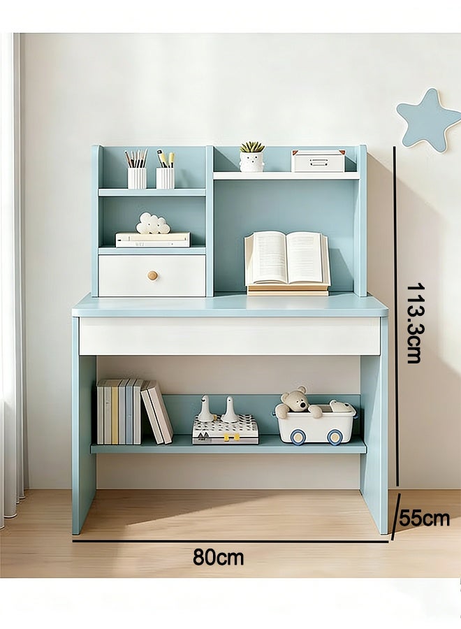 Kids Children Study Desk With Bookshelf Drawer And Storage Shelves, Multipurpose Home Office Computer Desk Writing Desk Learning Desk  Workstation Desk For Bedroom Study Room (YN118-Blue) - Image 2