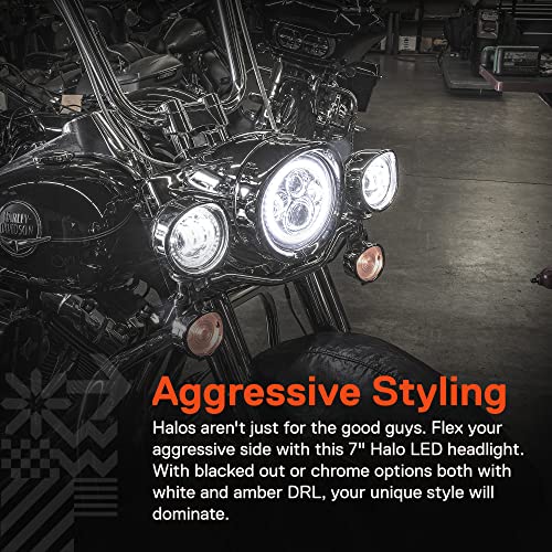 ONLINE LED STORE TRUE MODS 7" LED Headlight for Harley Davidson + Mounting Bracket [Chrome-Finish] [HALO DRL] [4500 Lumen] [H4 Converter Plug n Play] Touring Dyna Electra Glide Road King Softail Fatboy Road Street - Image 2