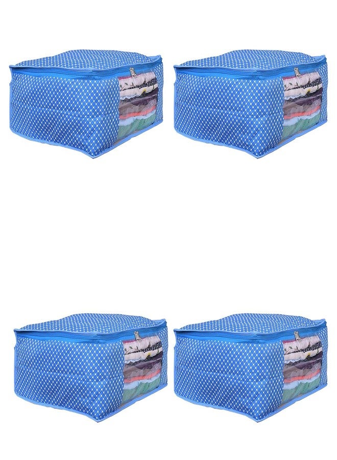 ABBASI Saree Cover Storage Bag Big for Clothes with Zip Organizer for Wardrobe, Large Design Boxes (Blue, Pack of 4) - Image 1