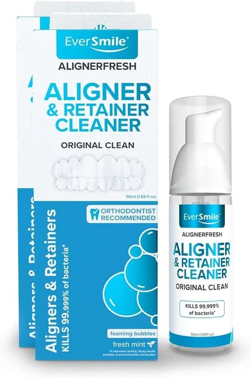 EverSmile WhiteFoam Clear Retainer Cleaner- Works On Invisalign, Dentures, ClearCorrect, Essix, Vivera and Hawley Trays or Aligners. Safely Cleans, Kills Bacteria, Whitens Teeth & Fights Bad Breath (1) - Image 1