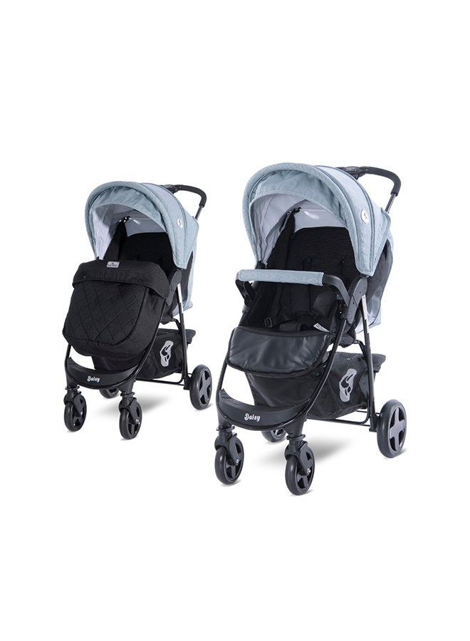 لوريلي عربة الأطفال ديزي الأساسية باللون الأسود والفضي والأزرق + غطاء للقدم - Image 1