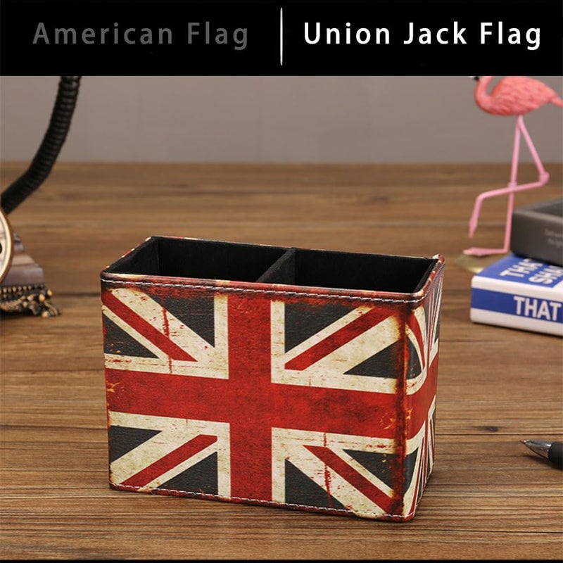 koofull American Flag Desk Organizer, PU Leather Retro Vintage Cool Supplies, Patriotic Decor Pen Pencil Holder Office Home Accessories (USA Flag) - Image 4