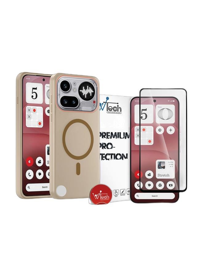 Wtech Nothing Phone (4a) Pro 5G 2026 Hybrid Translucent Magsafe with Magnetic Charging Raised Camera Lips Elegant Look Case Cover (MCMPMN) - Brown & Nothing Phone (4a) Pro 5G 2026 Premium E2E Series Full Glue Full Cover Tempered Glass Screen Protector (MSGECN) - Clear/Black Bundle - Image 1