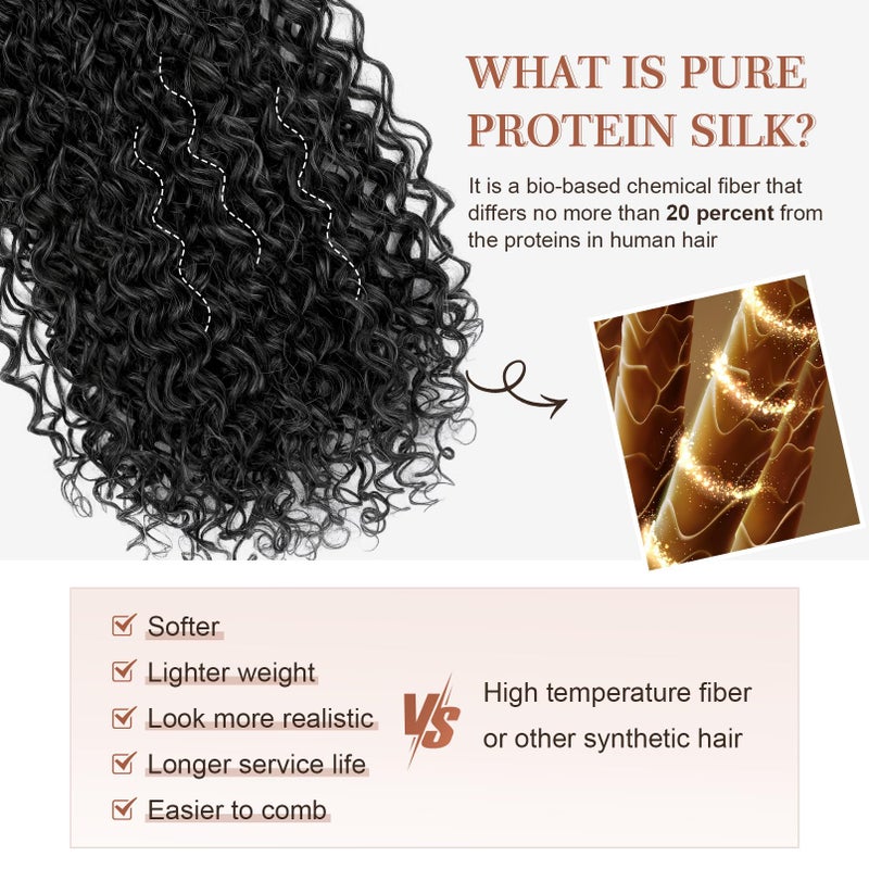 Flufymooz Clip in Hair Extensions, 4PC 100ï¼… Pure Protein Silk Hair Extensions Long Soft Natural Hairpiece 20 Inch Curly Hair Extension for Women-Black with Little Silver - Image 3
