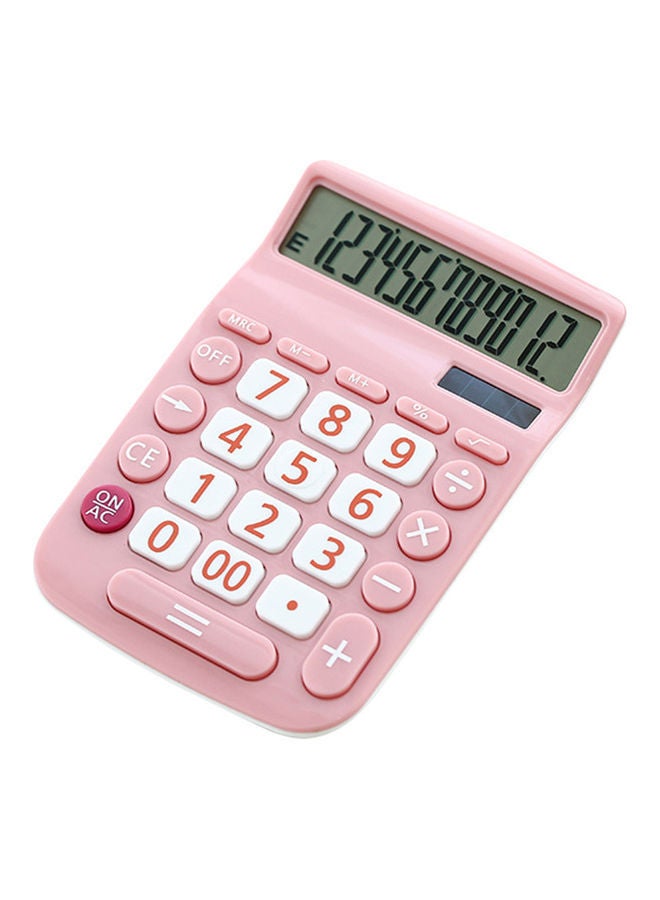 NIBEMINENT 12-Digit Dual Power Mini Calculator Pink - Image 1