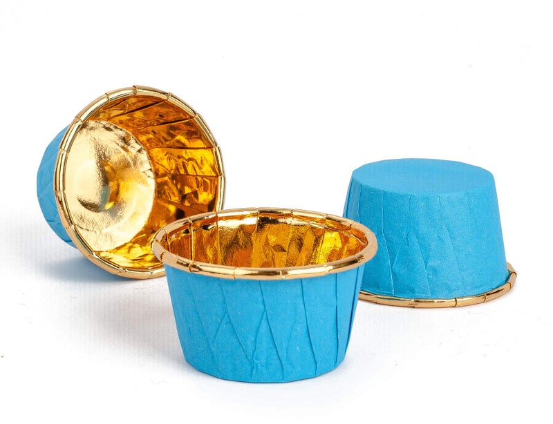 GOLDEN APPLE Aluminum Foil Paper Mini Cake Baking Cups 50 pcs Muffin Cupcake Baking Mold Cup Liners Baking Cups for Party Wedding Festival cupcake liners Small Blue in Gold