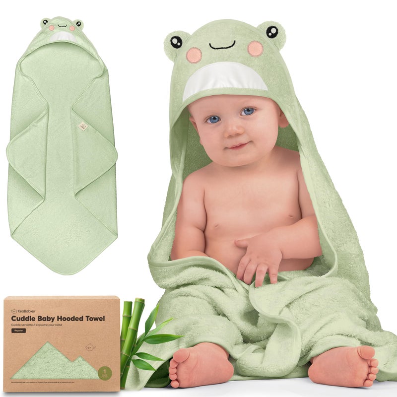 KeaBabies Hooded Baby Towel for Newborn - Viscose Derived from Bamboo Large Baby Bath Towels with Hood for Boys, Girls, Toddler, Extra Absorbent & Soft Newborn Bath Essentials (Frog, Regular) - Image 1