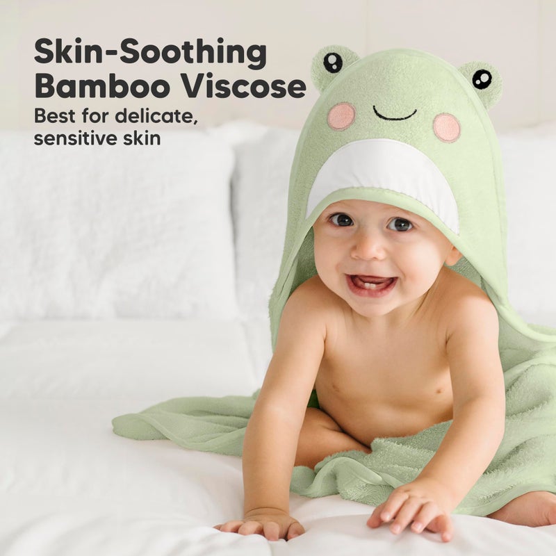 KeaBabies Hooded Baby Towel for Newborn - Viscose Derived from Bamboo Large Baby Bath Towels with Hood for Boys, Girls, Toddler, Extra Absorbent & Soft Newborn Bath Essentials (Frog, Regular) - Image 3