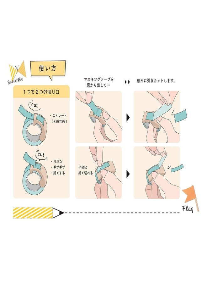 Kutsuwa DE003ABC-3SKU Tape Cutter Musteno Ribbon Bons, 3 Color Set - Image 4