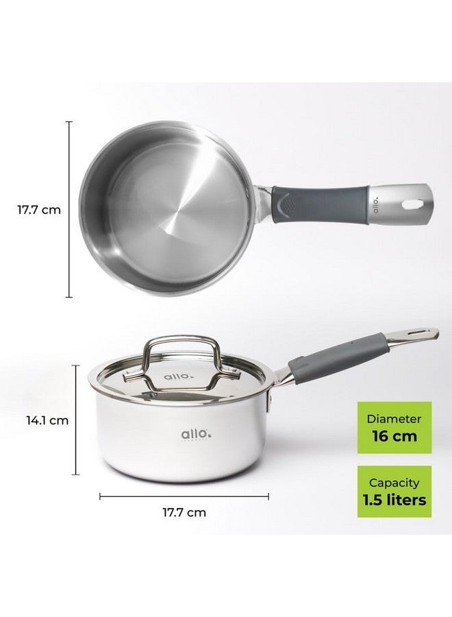 Allo Allo Triply Stainless Steel Sauce TriPly Tea Pan/MilkPan, For Chai/Boil/Warm/Herb-Spice-Infusion, Heat Resist Handle with Lid Induction Friendly Naturally Non-Stick,10 Years Warranty, 16cm, 1.5 litres  - Image 4